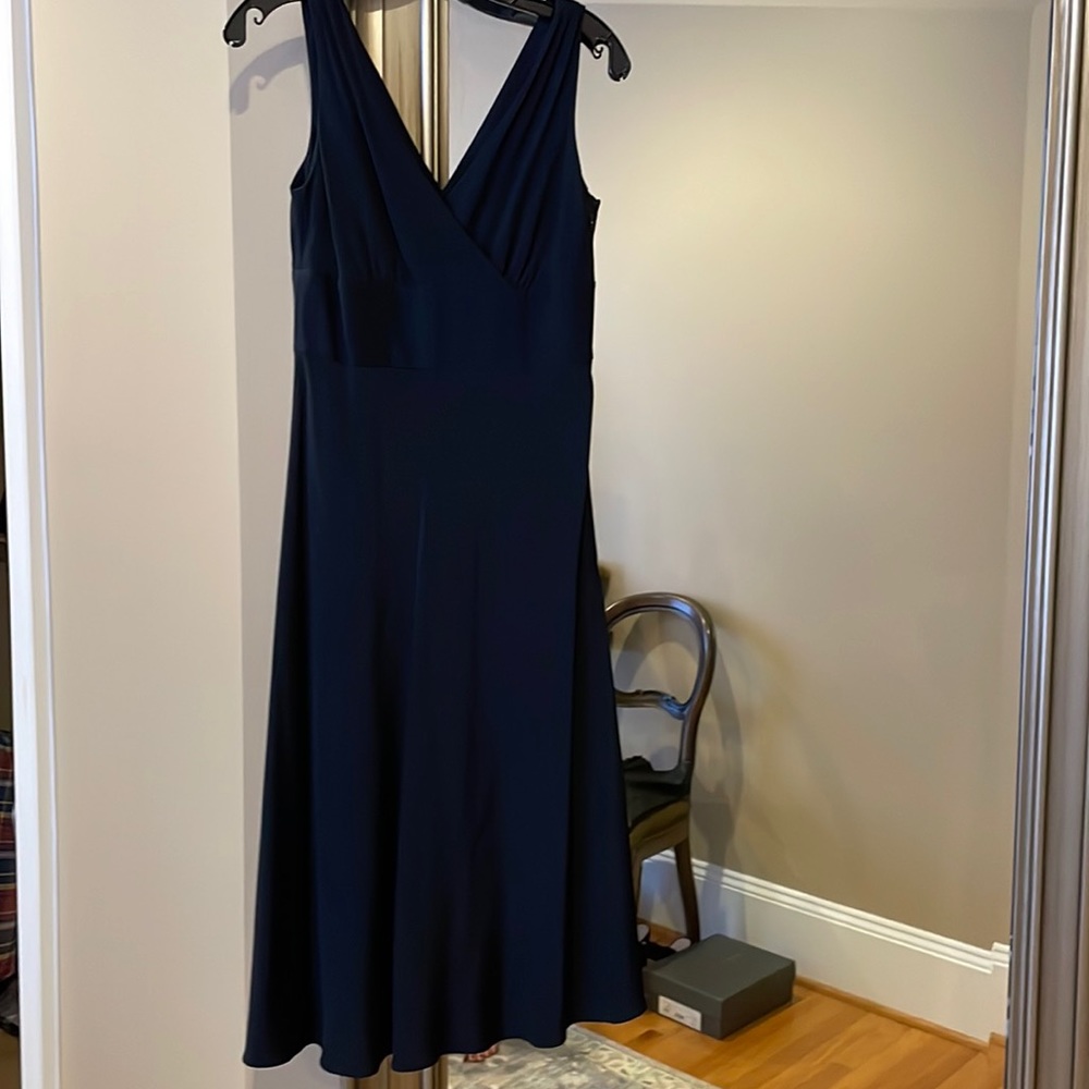 J. Crew Classic navy silk dress.